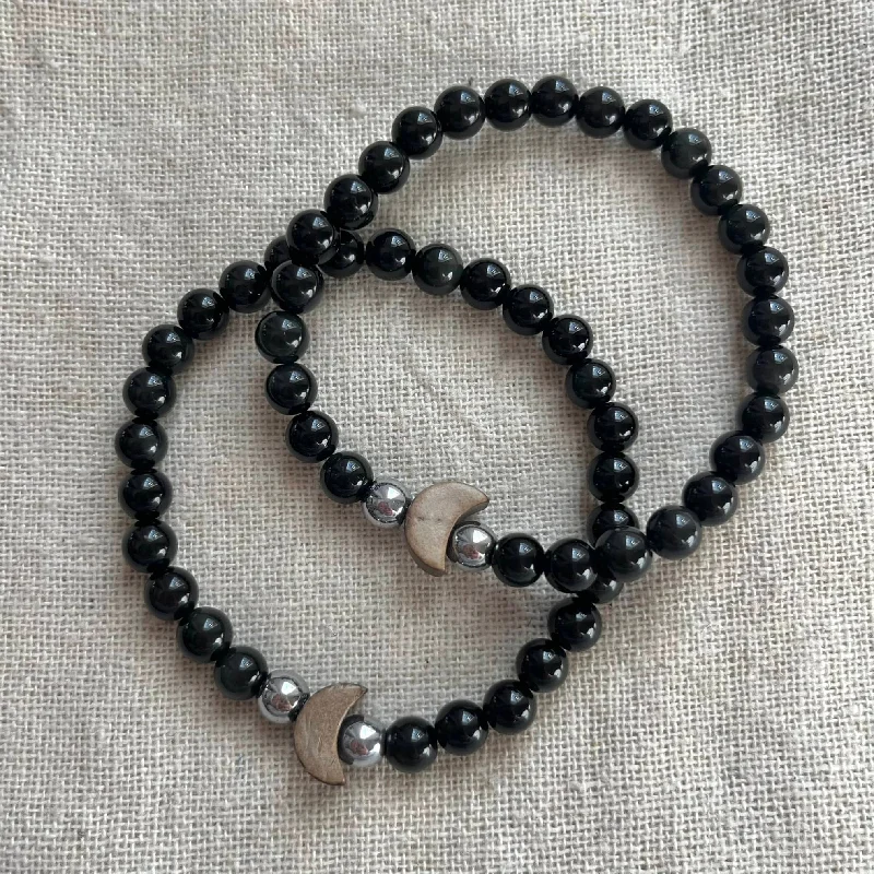 women braided bracelets -Lucky Moon Bracelet - Obsidian