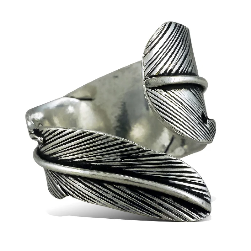 women custom rings -<span>RAS-001<span>: </span></span>Wrapped Feather Ring - Silver