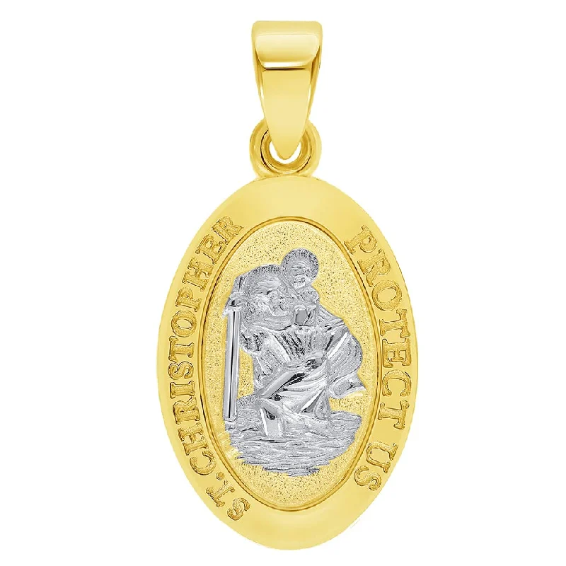 women custom charm necklaces -Solid 14k Yellow Gold Classic Miraculous Medallion of St. Christopher Pendant (Small)