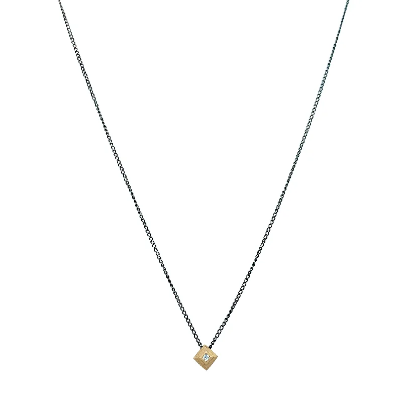 women elegant necklaces -Yellow Gold, Silver & Diamond Necklace - "Tiny Ziggurat"