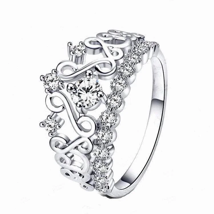 women wide wedding rings -Princess Crown Ring with Cubic Zirconia Stones