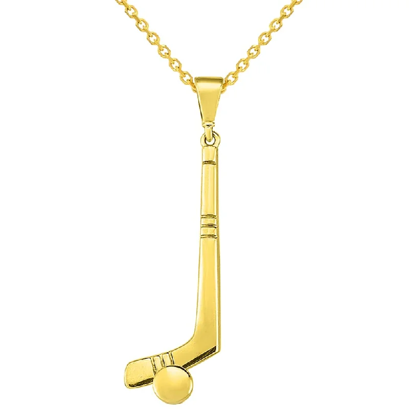 women luxury silver necklaces -14k Yellow Gold Hockey Stick with Puck Sports Pendant Necklace