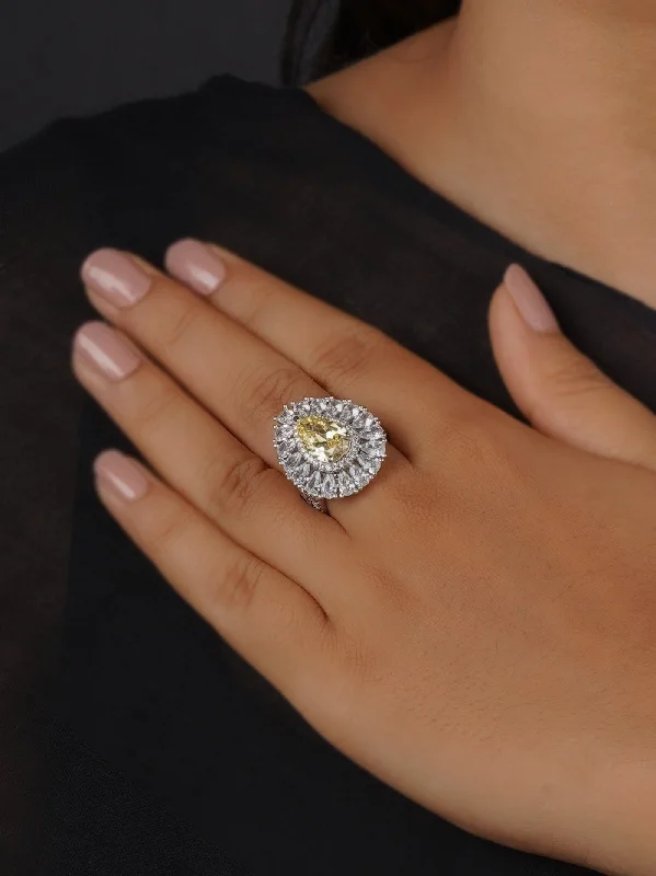 women men’s rings -Yellow Color Silver Plated Faux Diamond Ring - CZRNG99Y