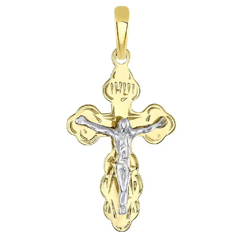 women luxury necklaces -Solid 14k Two Tone Gold Eastern Orthodox Cross Save and Protect Crucifix Pendant with Cuban Chain Necklace