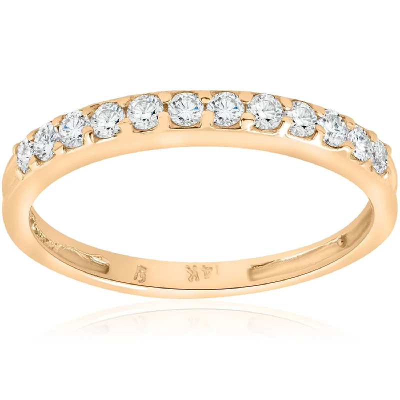 women men’s engagement rings -1/2ct Diamond Wedding Ring 14K Yellow Gold Womens Stackable Band Jewelry Round