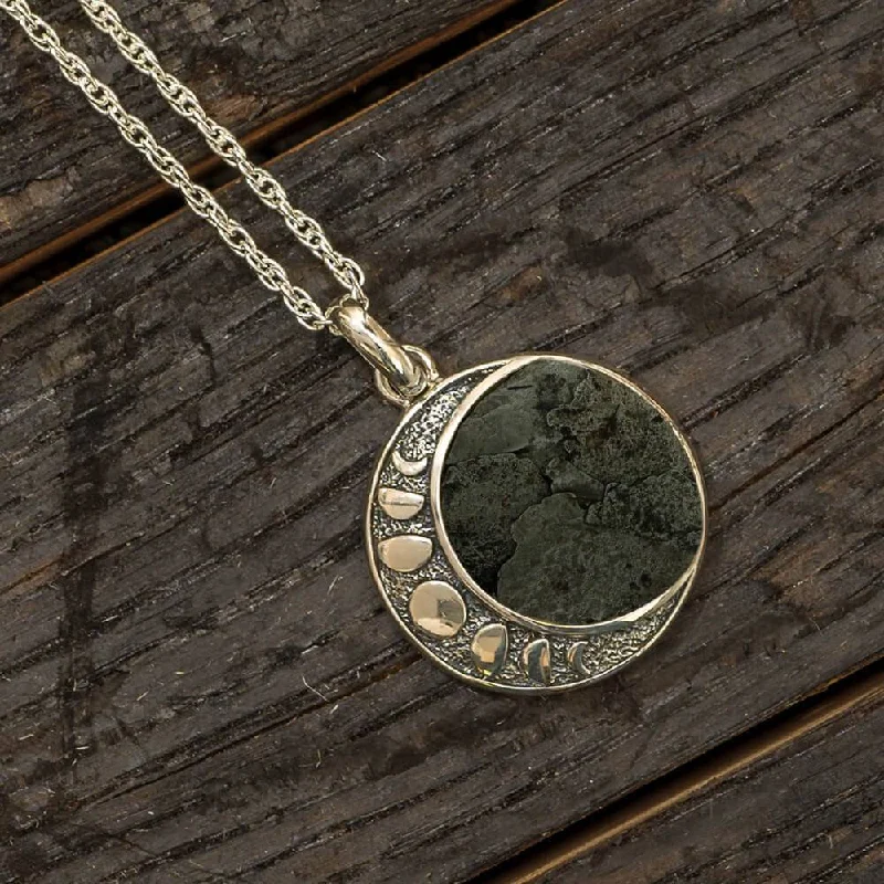 women celestial necklaces -Moon Phase Necklace with Genuine Meteorite