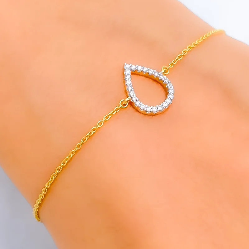 women engraved bangle sets -Delightful Dainty Drop Diamond + 18k Gold Bracelet