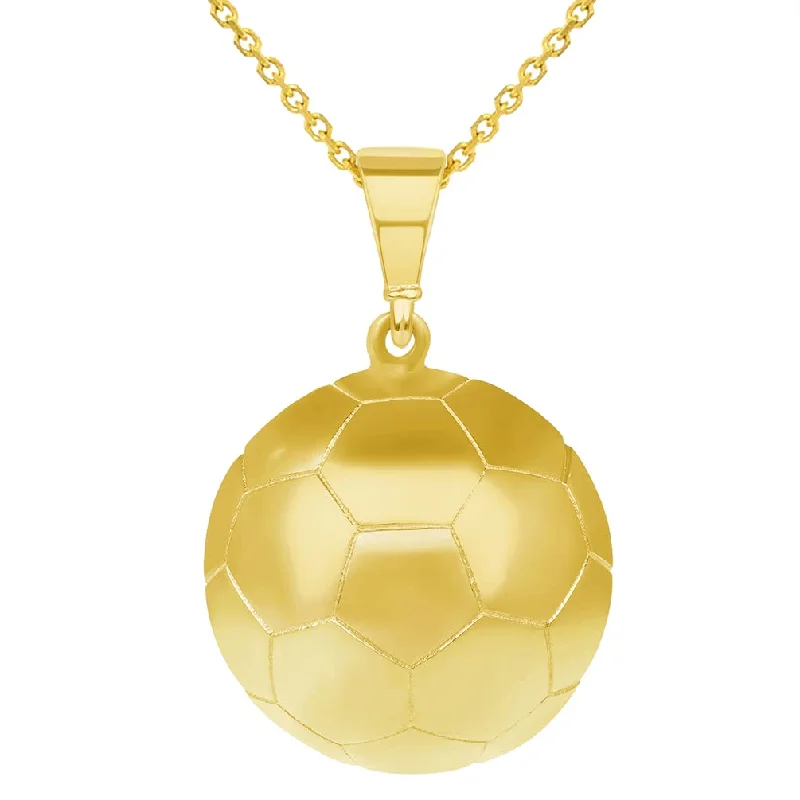 women trendy necklaces -14k Yellow Gold Soccer Ball Charm Football Sports Pendant Necklace