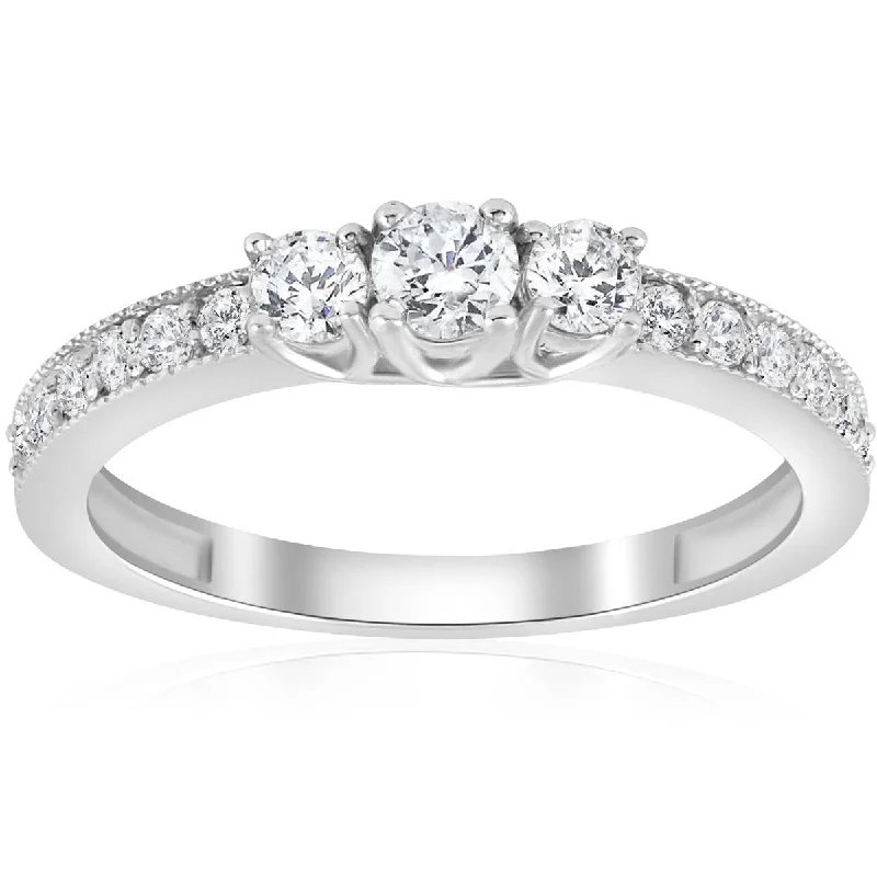 women custom diamond engagement rings -1/2ct 3-Stone Round Diamond Ring 14K White Gold