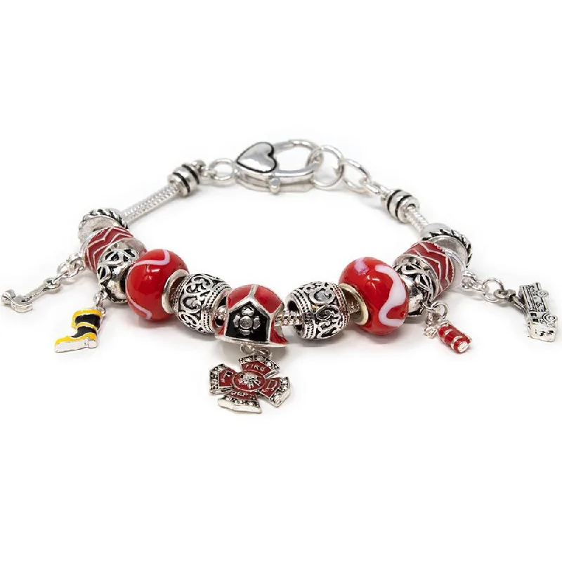 women minimalist bracelets -Charm Bracelet Silver Tone Firefighter