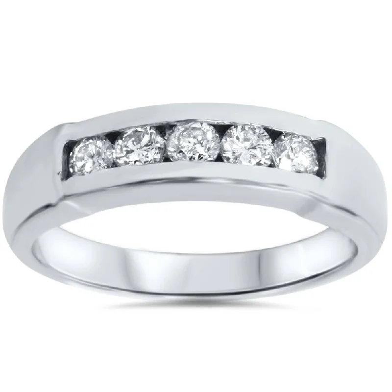 women unique engagement rings -Mens 1/2ct 14K White Gold Round Diamond Wedding Ring