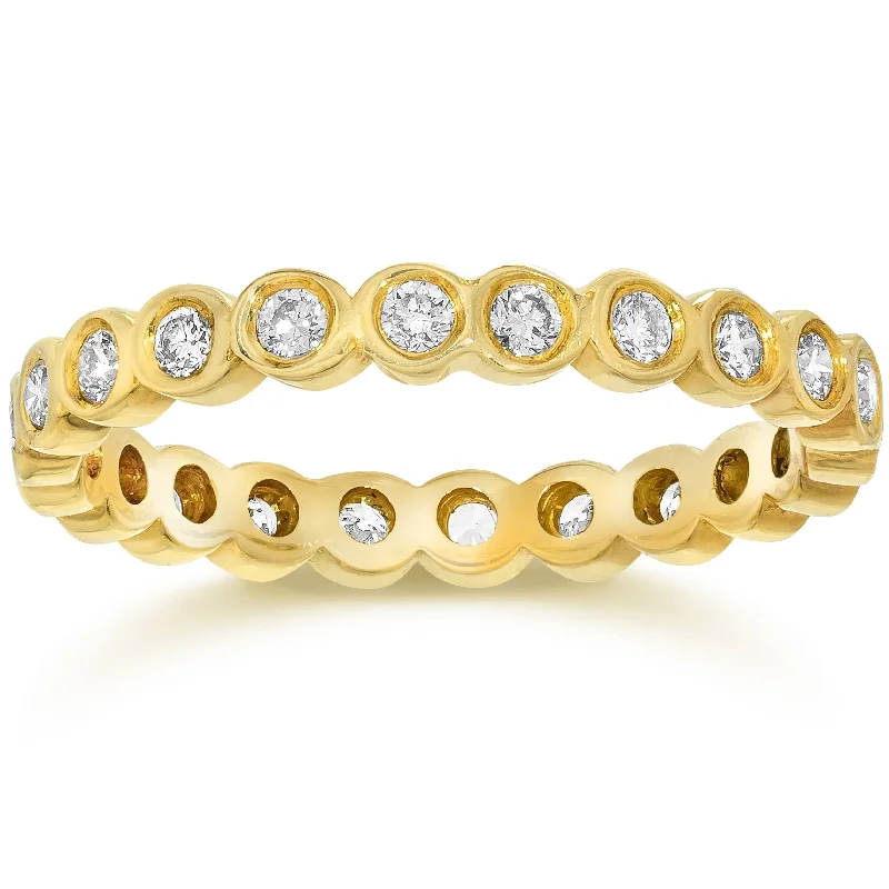 women platinum solitaire engagement rings -5/8CT Diamond Bezel Eternity Stackable Band 14K Yellow Gold