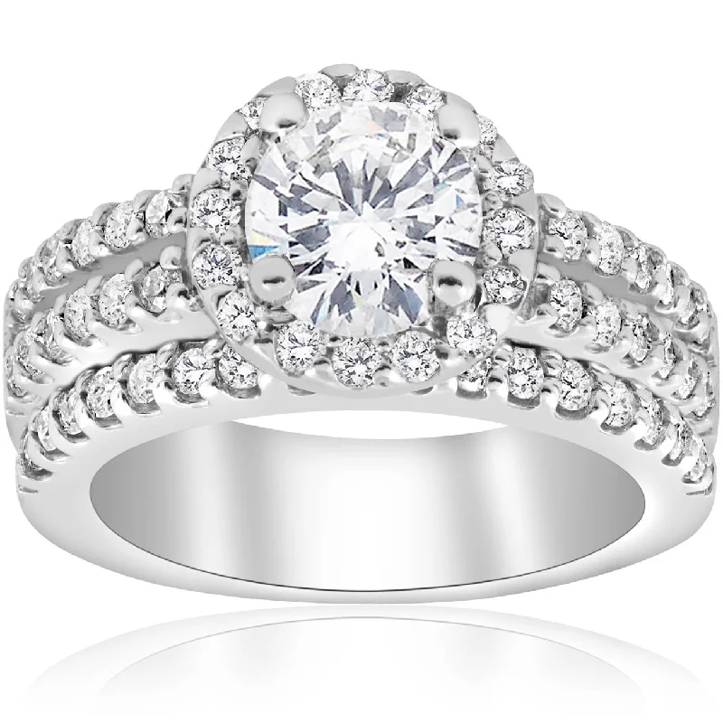 women cushion engagement rings -1 7/8ct Round Halo Enhanced Diamond Engagement Pave Wedding Ring 14K White Gold