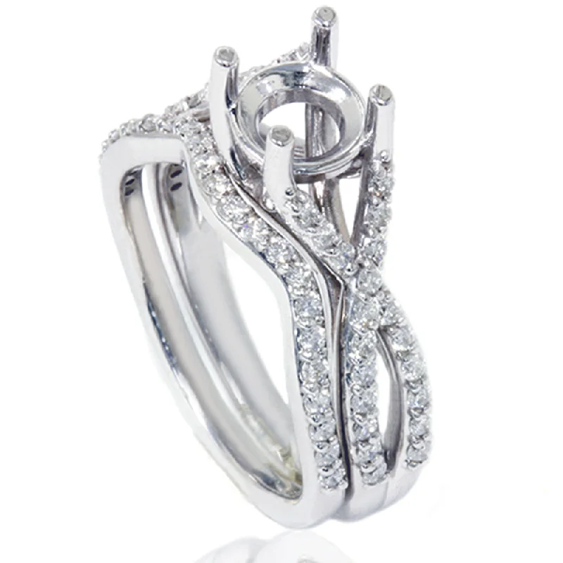 women trendy engagement rings -3/4ct Twist Engagement Ring Set 14K White Gold