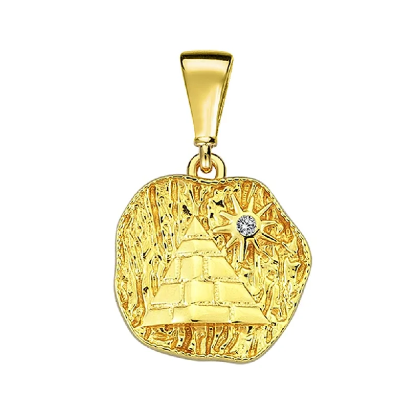 women short necklaces -14k Yellow Gold Textured CZ Egyptian Pyramid Talisman Pendant (Small)