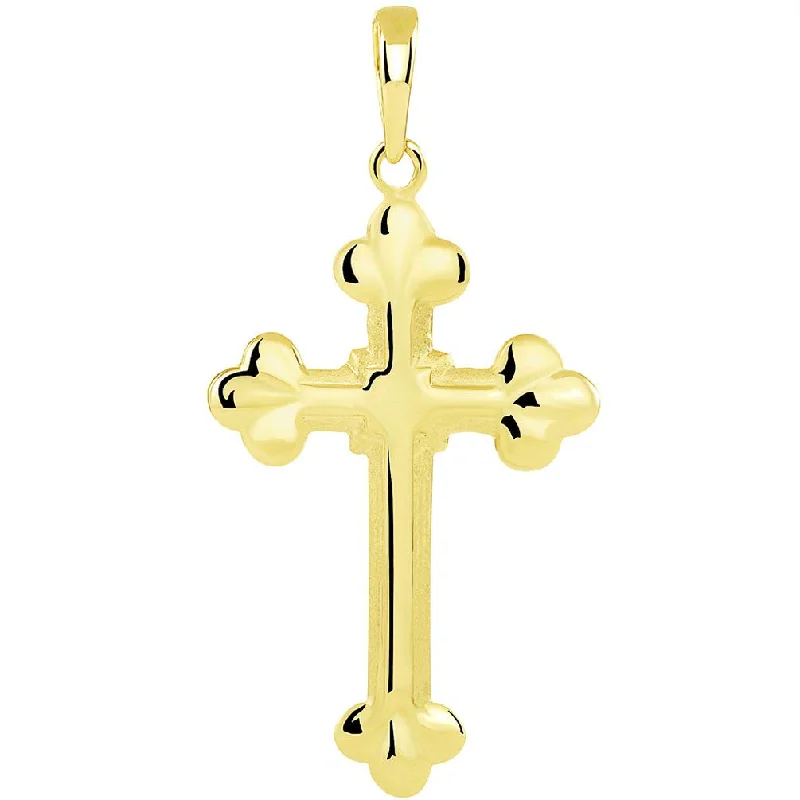 women anniversary necklaces -Solid 14k Yellow Gold Traditional Botonee-Style Eastern Orthodox Cross Pendant