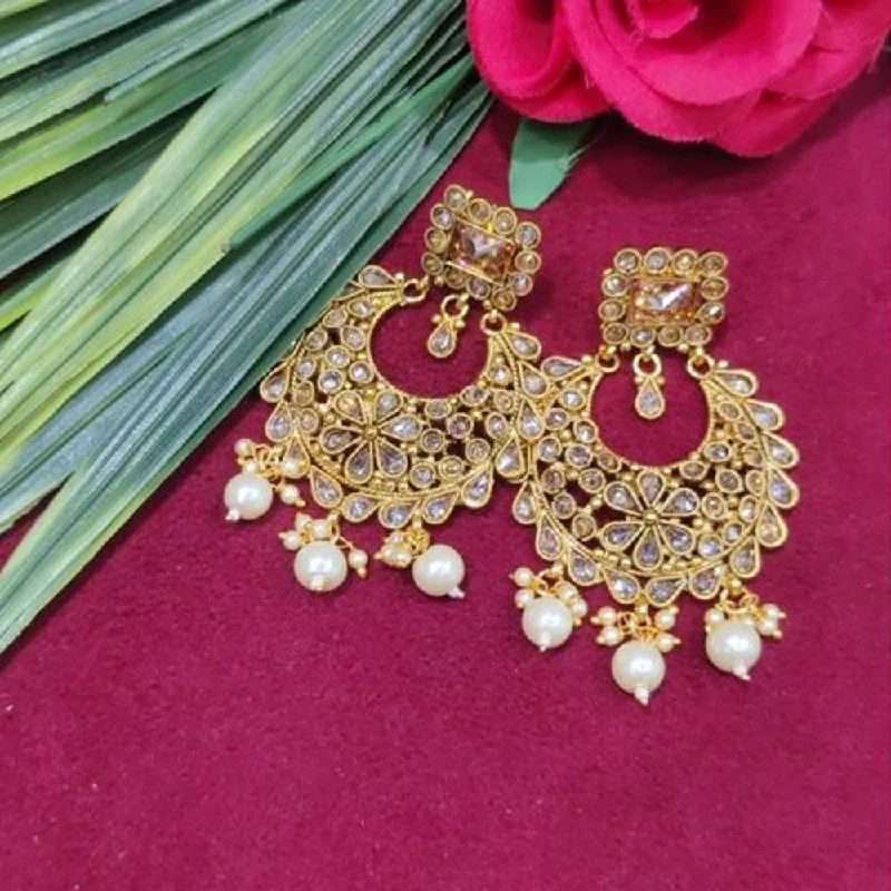 women trendy stud earrings -SNERA Gold Plated designer Crystal Stone And Beads Dangler Earrings