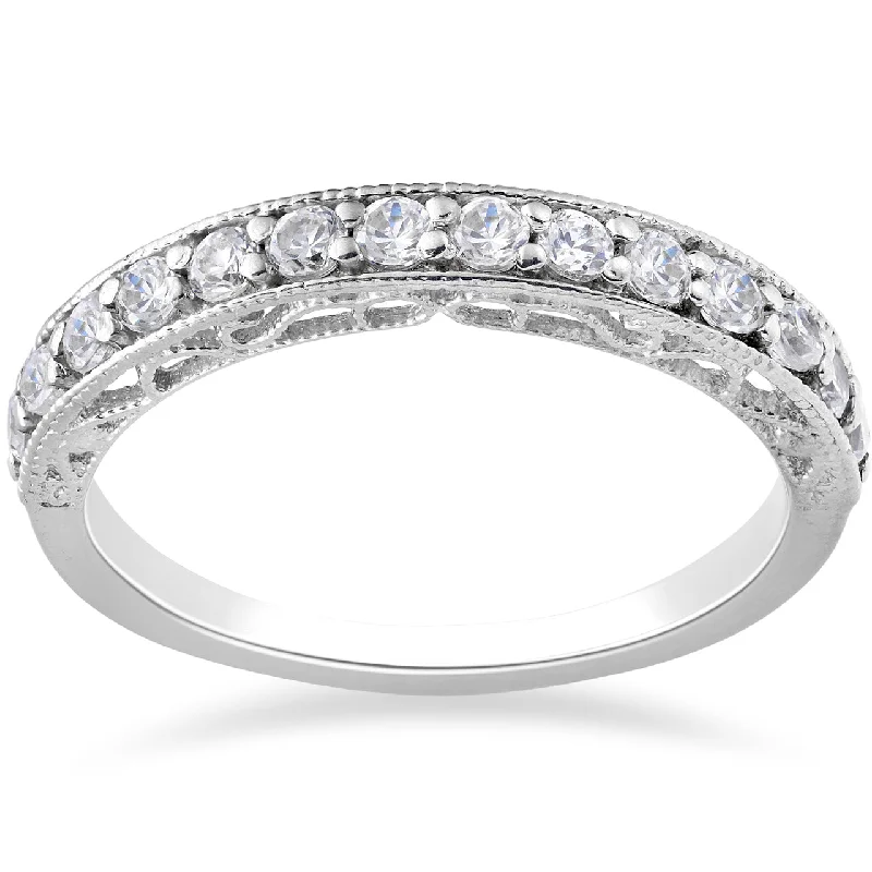 women simple engagement rings -1/2ct Vintage Diamond Wedding Ring 14K White Gold