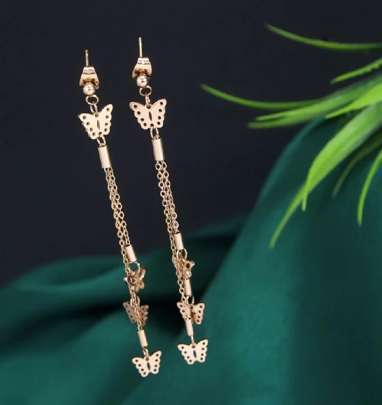 women gemstone drop earrings -Tarohi Jewels Stainless Steel Rosegold Plated Butterfly Shaped Chain Earring- STNER 2721