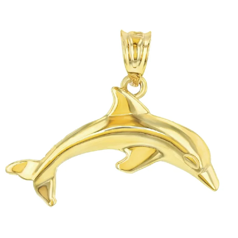 women gemstone drop necklaces -14K Yellow Gold Jumping Dolphin Animal Pendant with High Polish