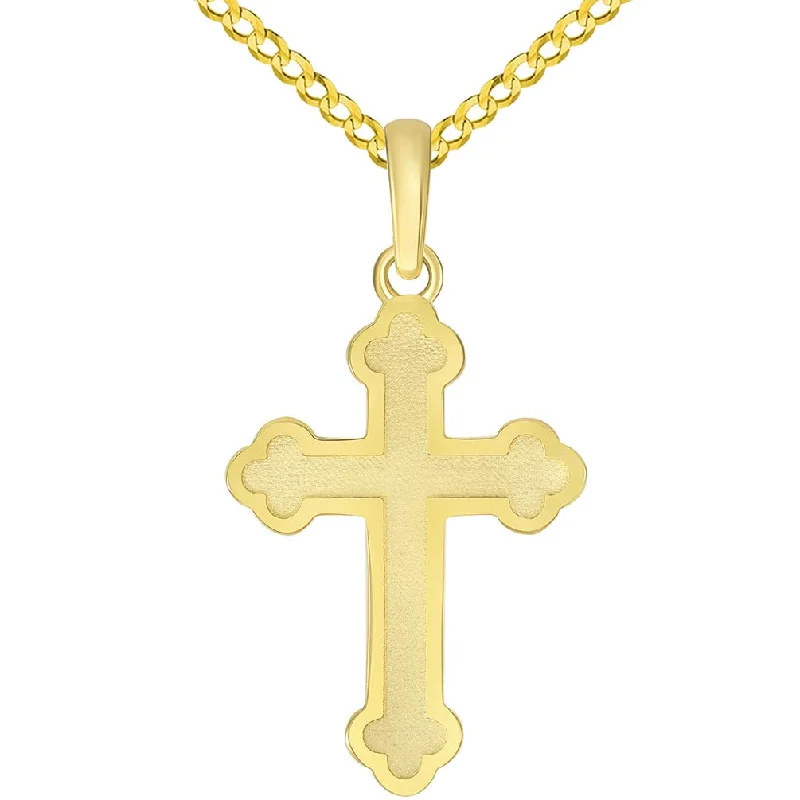 women star-shaped necklaces -14k Solid Yellow Gold Eastern Orthodox Cross Pendant with Curb Chain Necklace