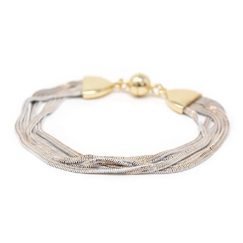 women gemstone bangles -Five Strand Liquid Metal Bracelet Gold/White