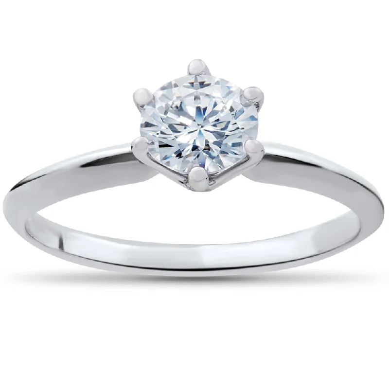 women oval engagement rings -1/2ct Solitaire Diamond Engagement Ring 14K White Gold