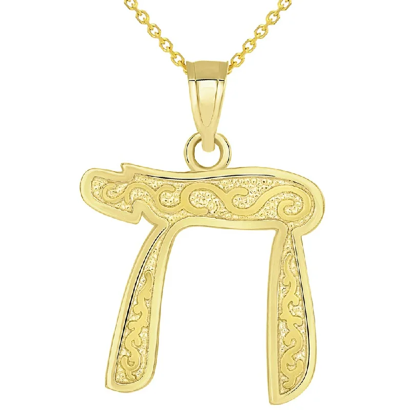 women wedding day necklaces -14k Solid Yellow Gold Well-Detailed Chai Symbol Pendant Necklace