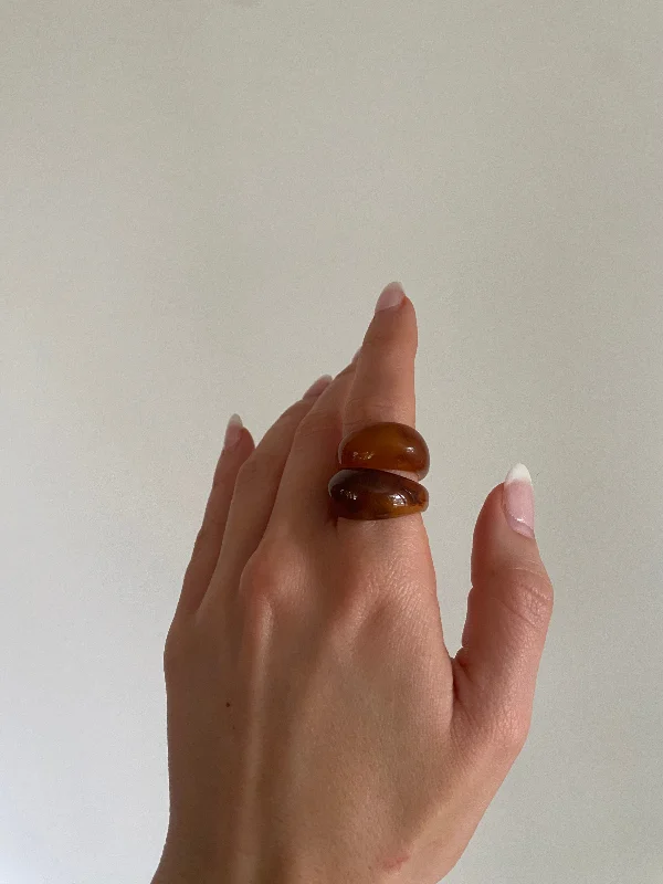 women stackable rings -Chunky Brown Ring