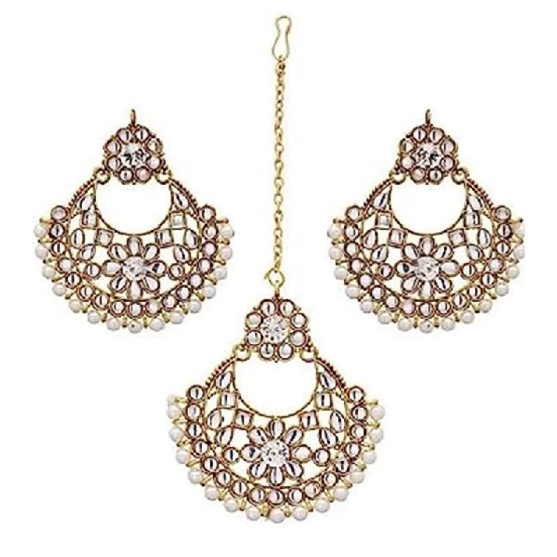 women bold earrings -Subhag Alankar White Alloy Jewel Set with Maangtikka