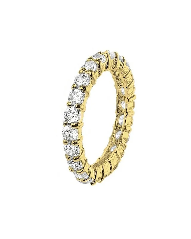 women cushion diamond rings -Round Gold Eternity Band