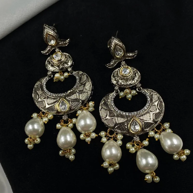 women chic earrings -Royal Kundan Jewellery Polki Kundan And Pearls Dangler Earrings