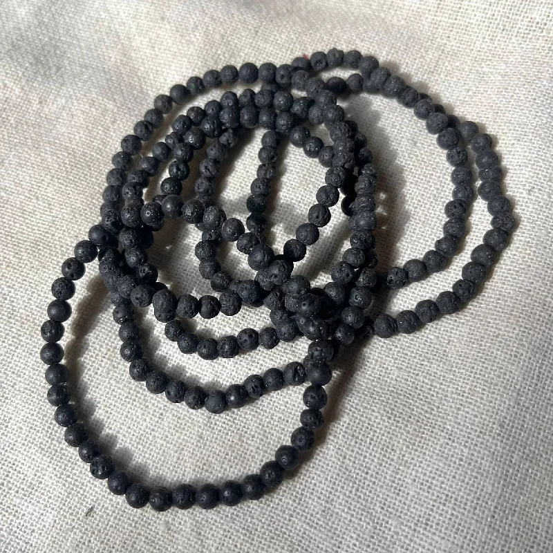 women wire bracelets -Black Lava Stone 4mm Beaded Bracelet - Strength