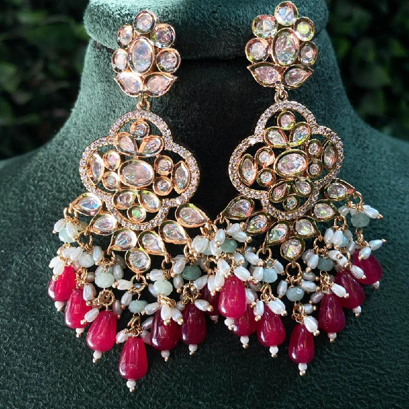 women gold-plated earrings -Royal Kundan Jewellery Gold Plated Polki Kundan And Pearls Dangler Earrings