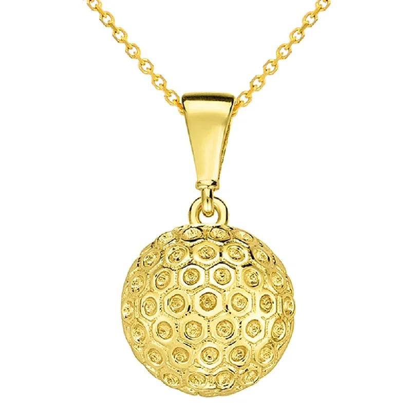 women halo necklaces -14k Yellow Gold Golf Ball Charm Sports Ball Pendant Necklace