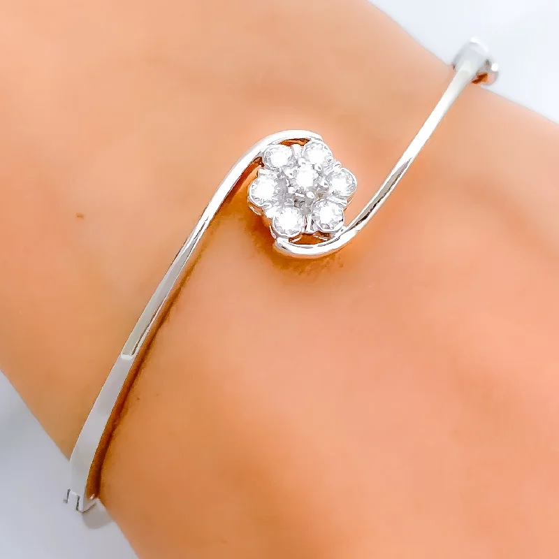 women engraved cuff bracelets -Stunning Floral Diamond + 18k Gold Bangle Bracelet