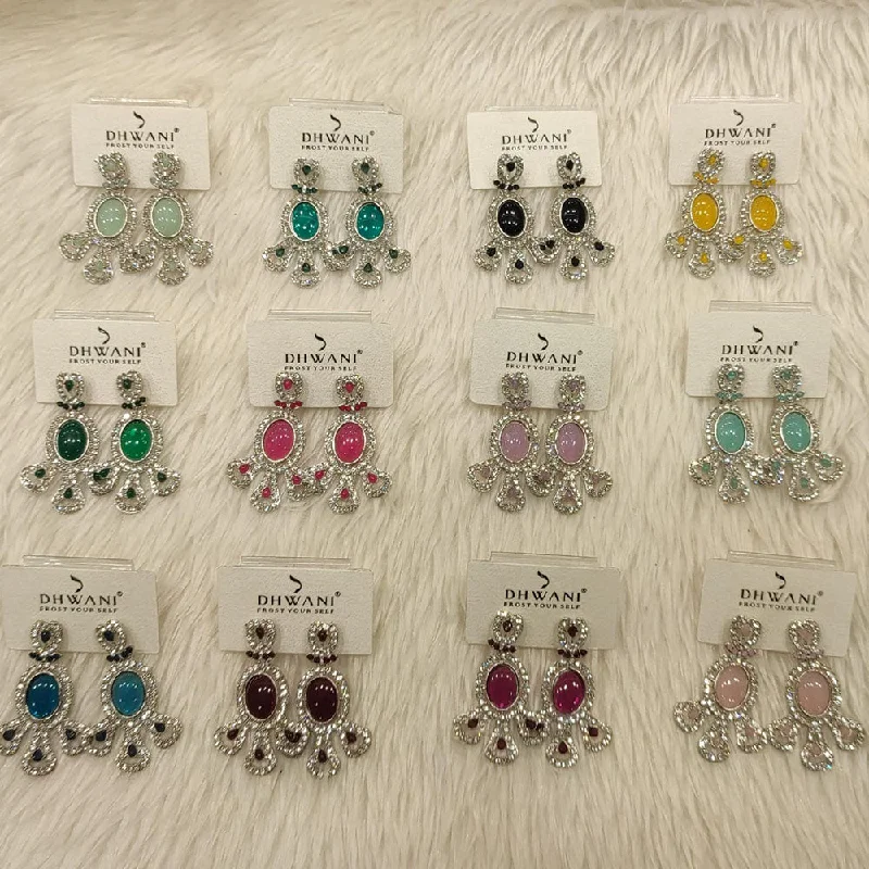 women fashion earrings -Dhwani Silver Plated Austrian Stone Dangler Earrings (Assorted Color)