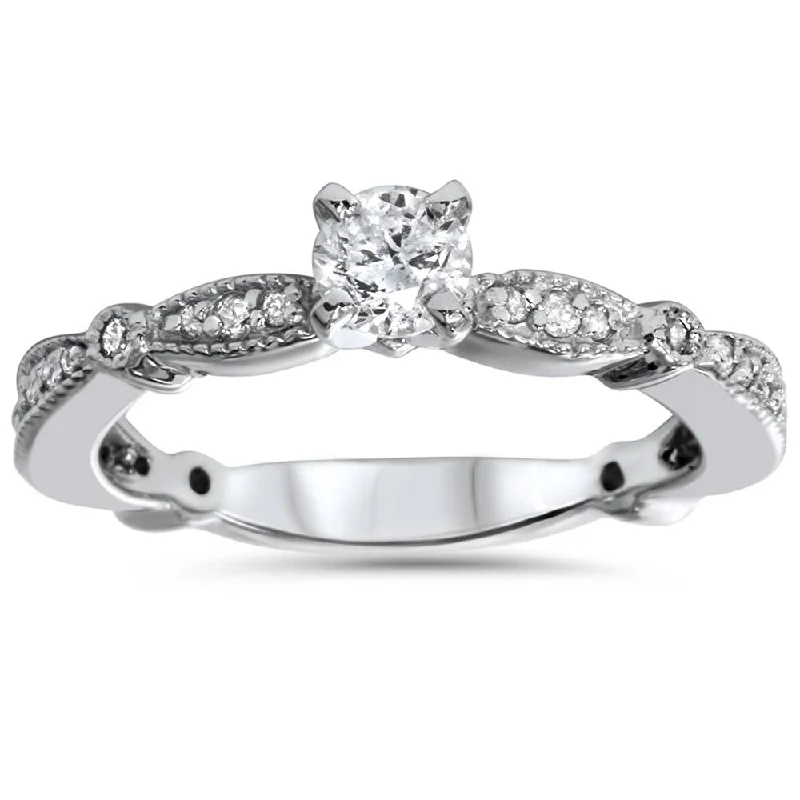 women pear-shaped engagement rings -3/4 CT Vintage Diamond Engagement Ring 14K White Gold