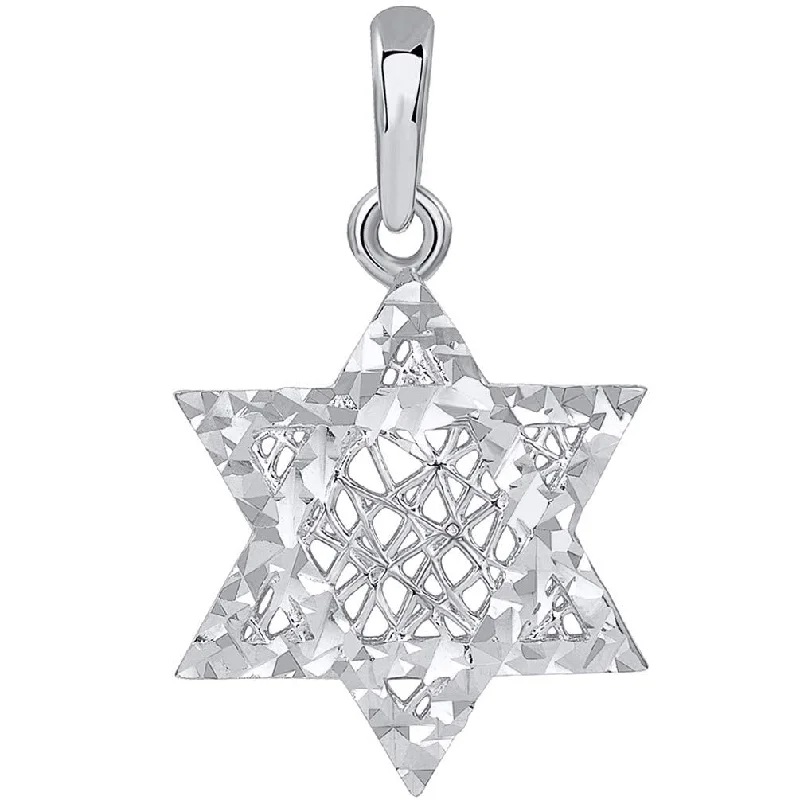 women custom necklaces -14k White Gold Textured 3D Jewish Star of David Pendant