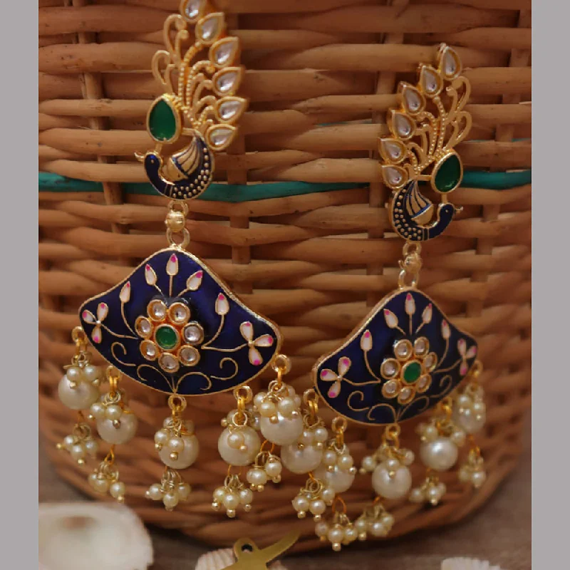 women zodiac earrings -FS Collection Gold Plated Kundan Stone And Meenakari Dangler Earrings