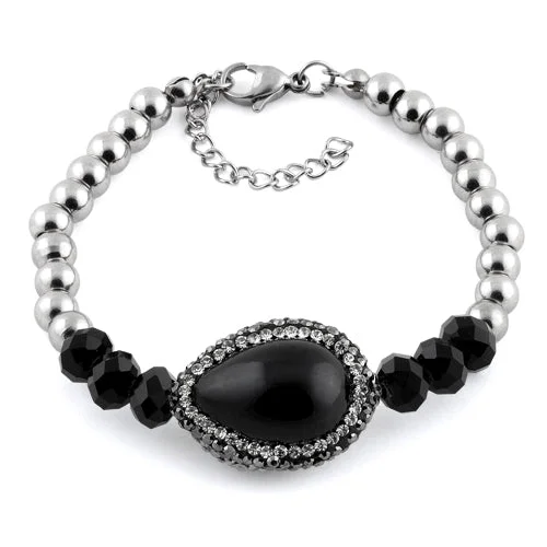 women personalized bracelets -Stainless Steel Black Oval Stone CZ Bracelet