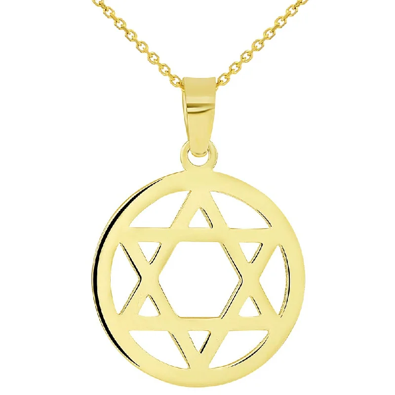 women geometric necklaces -14k Yellow Gold Shield of David Round Jewish Star Pendant Necklace