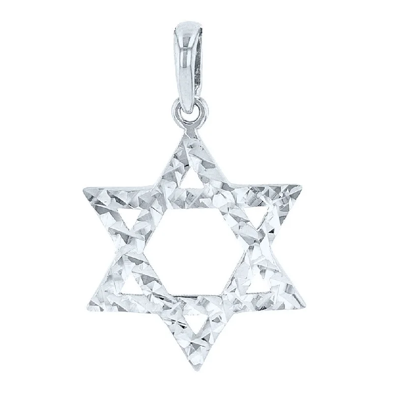 women charm necklaces -14K White Gold Hebrew Star of David Charm Pendant with Textured Finish