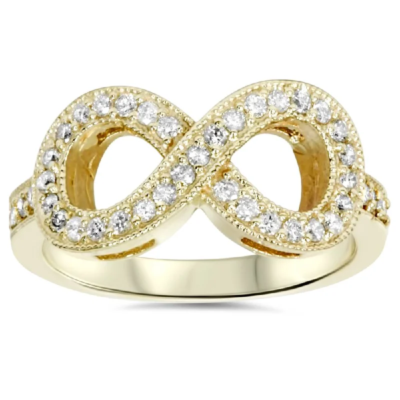 women moissanite engagement rings -1/3ct Diamond Infinity Ring 10K Yellow Gold