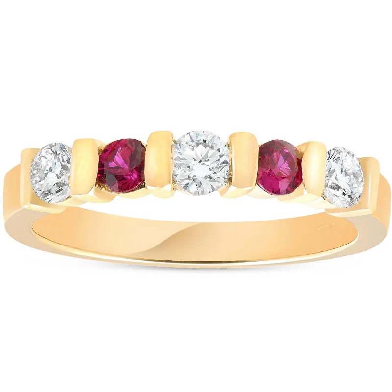 women unique engagement rings -1/2ct Ruby & Diamond Wedding Anniversary 14K Yellow Gold Ring