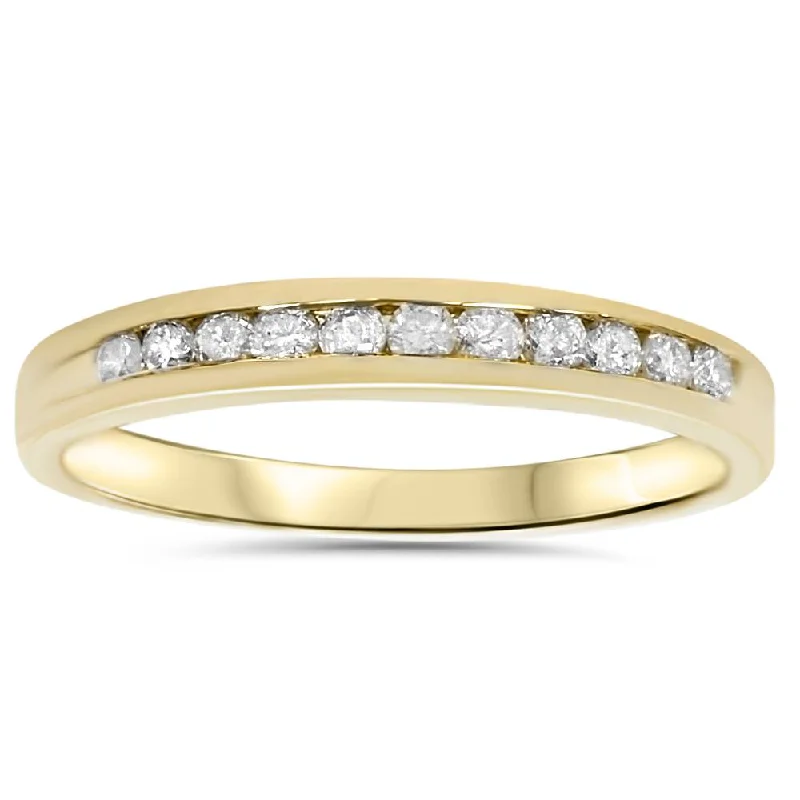 women cushion engagement rings -1/4ct 14K Yellow Gold Diamond Wedding Guard Stack Ring