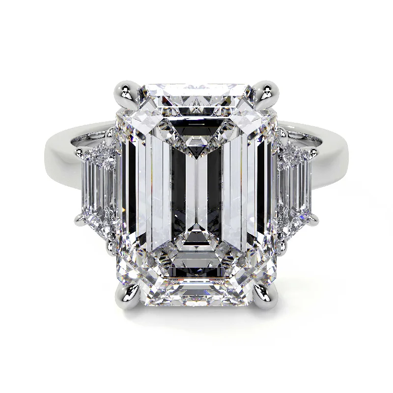 women art deco engagement rings -Emerald Cut Diamond Ring with Tapered Baguettes, 5.25 CT