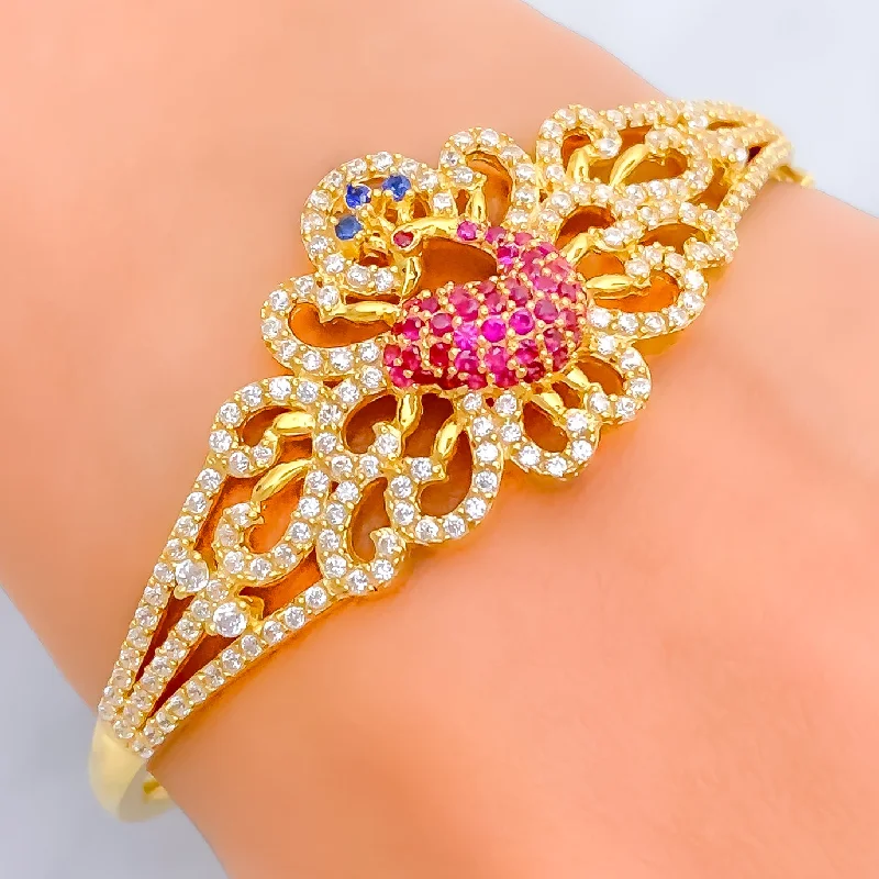 women double chain bracelets -Royal Decorative 22k Gold CZ Peacock Bangle Bracelet