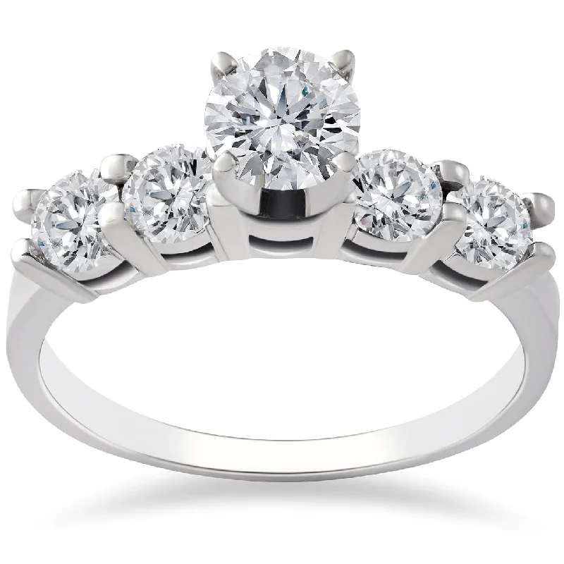 women vintage-inspired engagement rings -1ct Diamond Engagement Ring Five Stone 14k White Gold