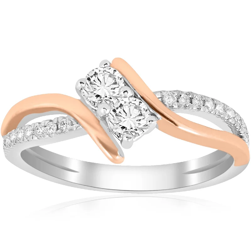 women luxury engagement ring sets -5/8CT Forever Us 2 Stone Diamond Ring 14K White & Rose Gold